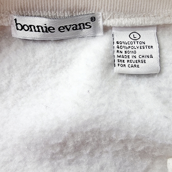 Bonnie Evans Vtg Fleece Lined Button Down Embroidered Roses Ivory Sweatshirt - Picture 9 of 10